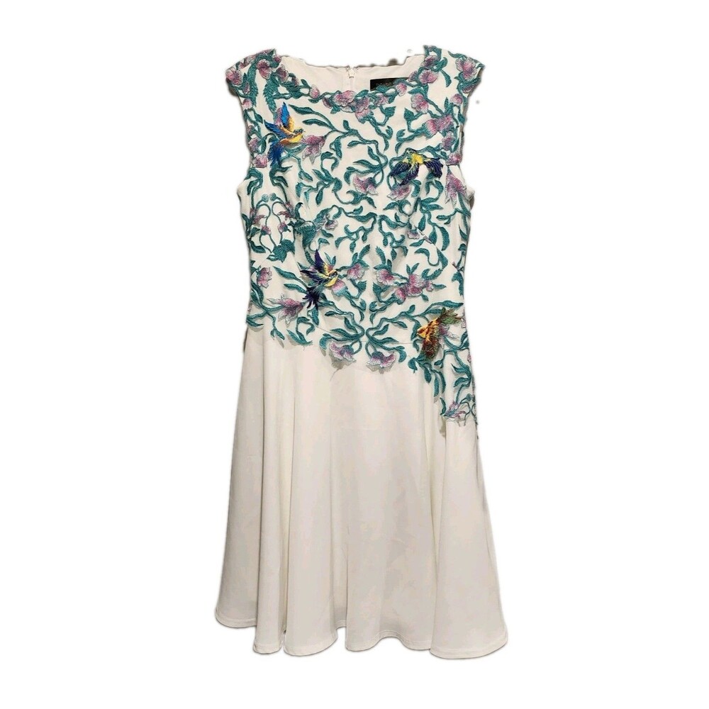 Tadashi Shoji Hummingbird Embroidered A-Line Twirl Skirt Dress Size 8